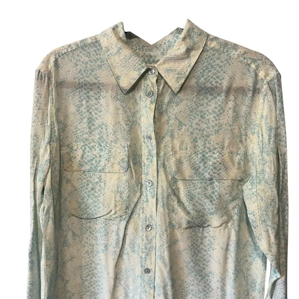 Revolve Equipment Slim Signature Sheer Snake Python Print Button-Up Blouse Sz S